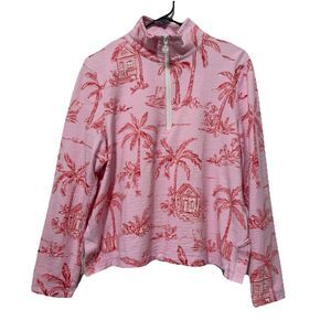 Talbots Cozy Crush Half Zip Pullover Beach Villa Long Sleeve Pink UPF 50+